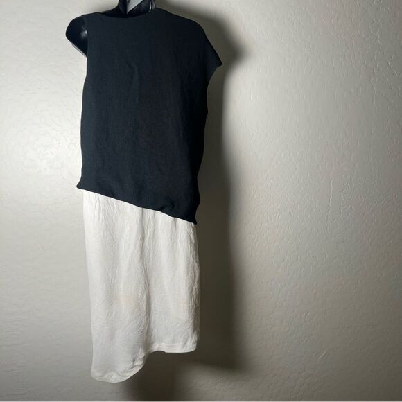 NWT Helmut Lang Sugar Silk Crepe Asymmetrical Black White Sleeveless Dress 10 - Picture 12 of 16